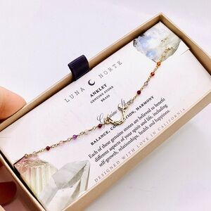 Luna Norte Gold Anklet with Multicolor Gemstone Beads